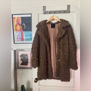 SOLD - Zara Faux fur shearing brown coat size S
